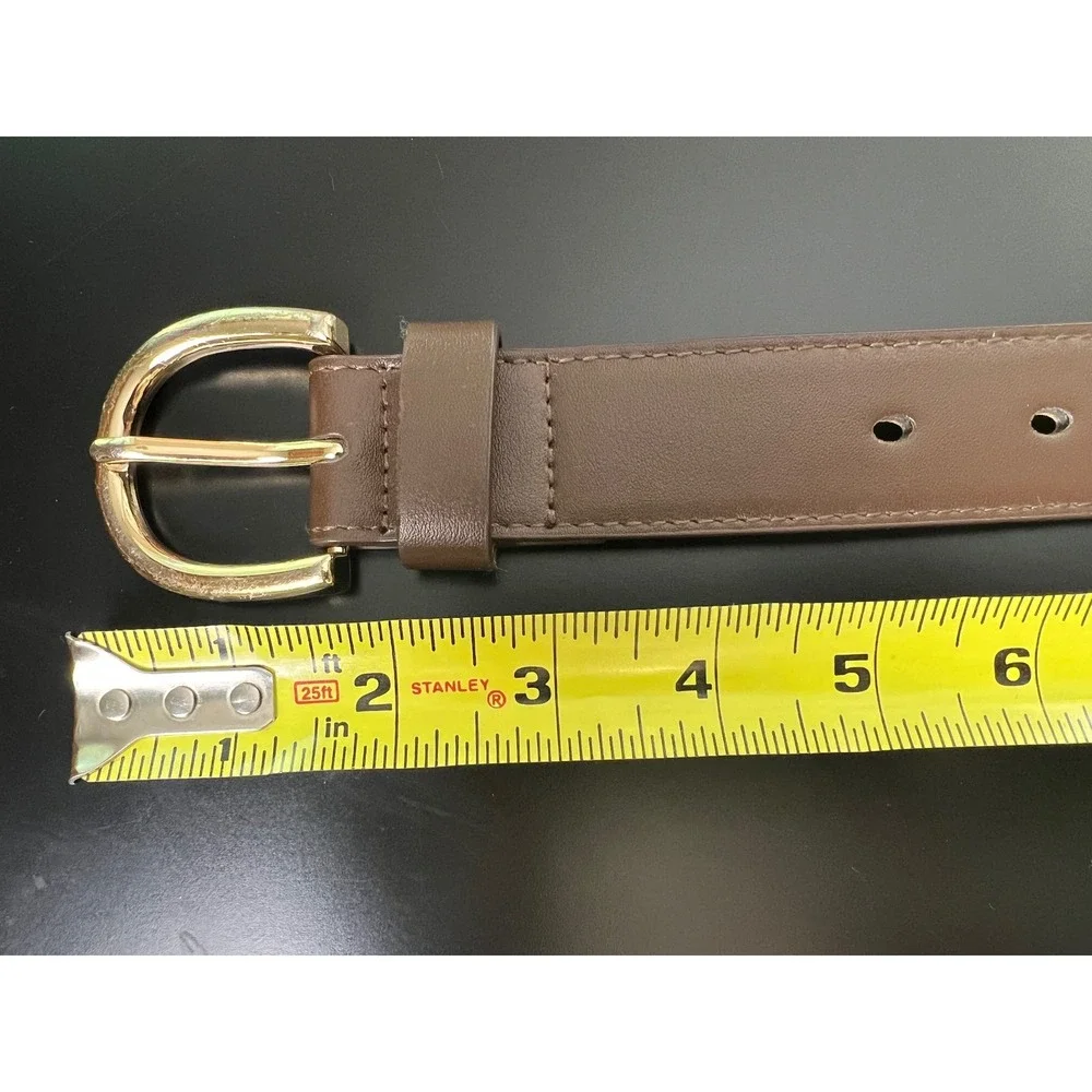 Classic Brown Faux Leather Belt Gold Horseshoe Buckle 49 Inch Total Length‎